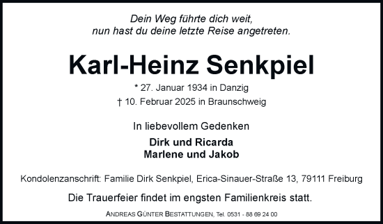 Traueranzeige von Karl-Heinz Senkpiel 