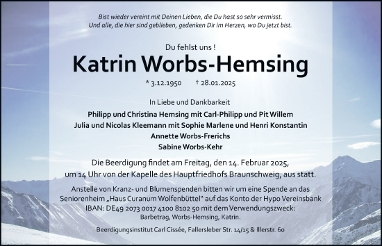 Traueranzeige von Katrin Worbs-Hemsing 