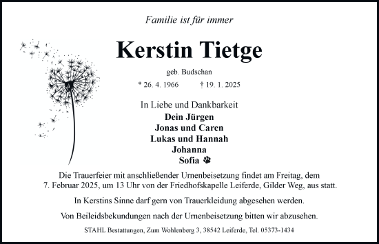 Traueranzeige von Kerstin Tietge 
