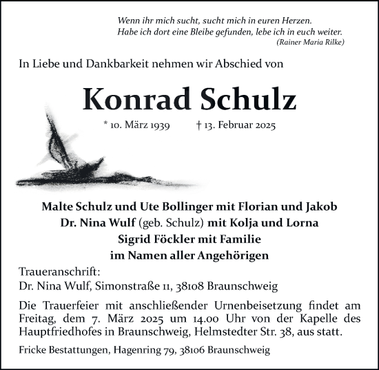 Traueranzeige von Konrad Schulz 