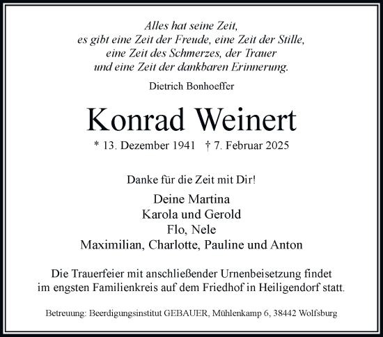 Traueranzeige von Konrad Weinert 