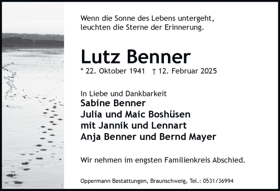 Traueranzeige von Lutz Benner 