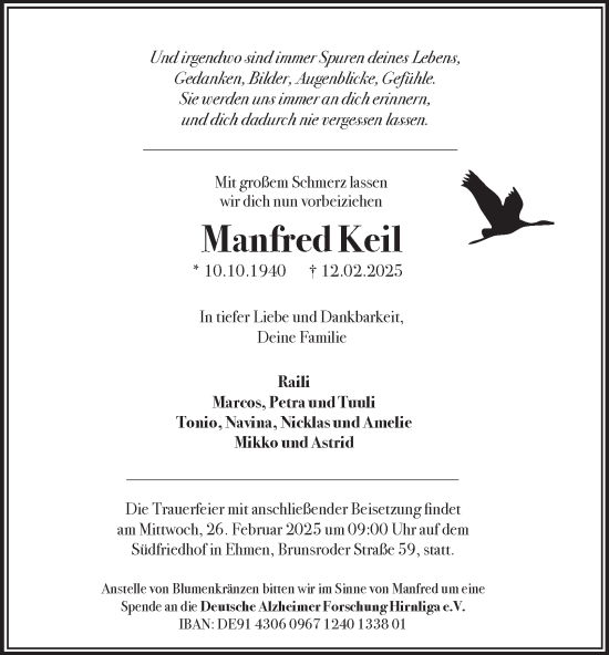 Traueranzeige von Manfred Keil 