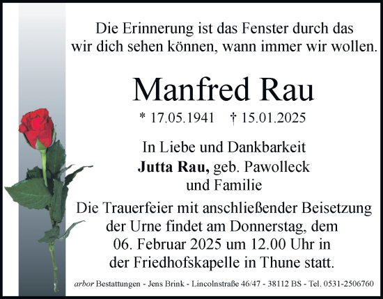 Traueranzeige von Manfred Rau 