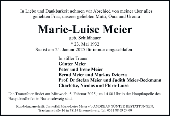 Traueranzeige von Marie-Luise Meier 