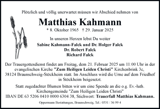 Traueranzeige von Matthias Kahmann 