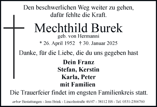 Traueranzeige von Mechthild Burek 