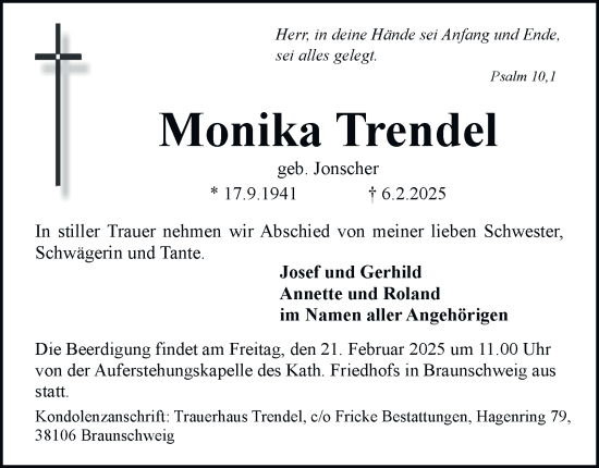 Traueranzeige von Monika Trendel 