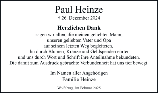 Traueranzeige von Paul Heinze 