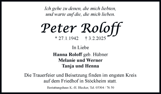 Traueranzeige von Peter Roloff 