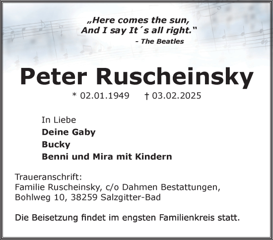 Traueranzeige von Peter Ruscheinsky von Salzgitter-Zeitung