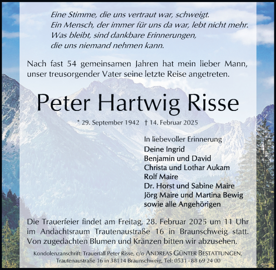 Traueranzeige von Peter Hartwig Risse 