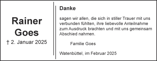 Traueranzeige von Rainer Goes 