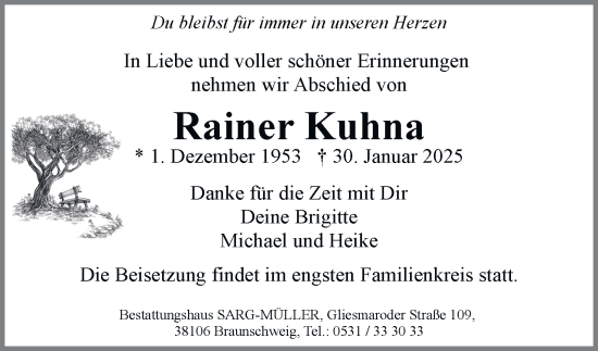 Traueranzeige von Rainer Kuhna 