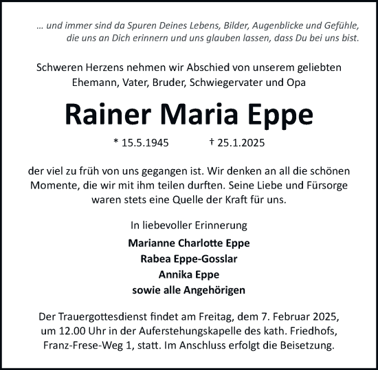 Traueranzeige von Rainer Maria Eppe 