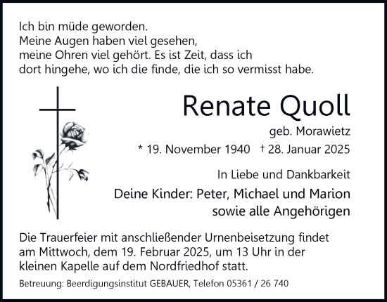 Traueranzeige von Renate Quoll 