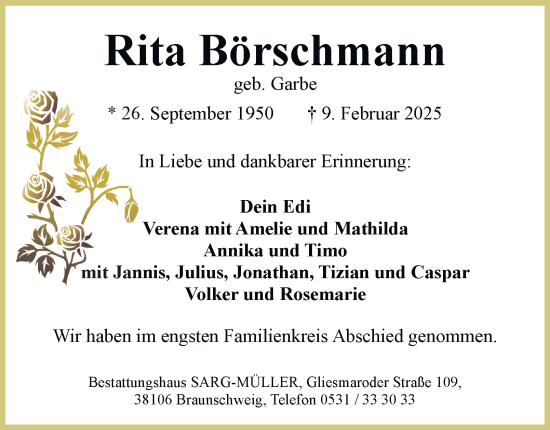 Traueranzeige von Rita Börschmann 