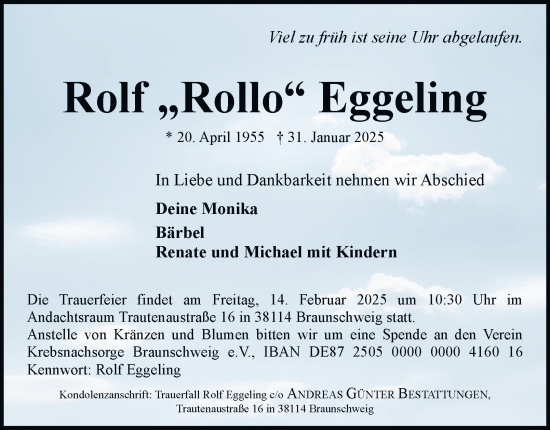 Traueranzeige von Rolf Eggeling 