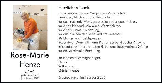 Traueranzeige von Rose-Marie Henze 