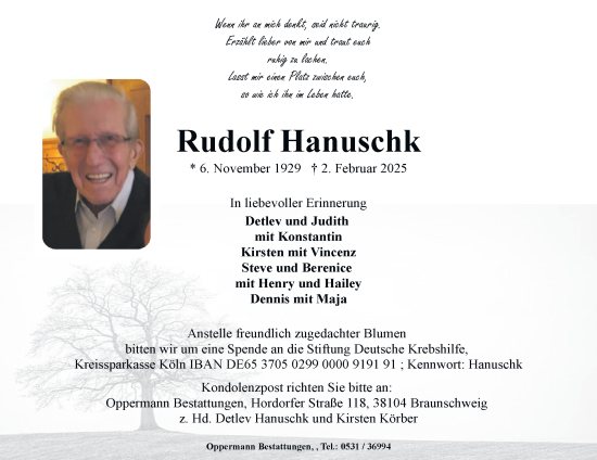 Traueranzeige von Rudolf Hanuschk 
