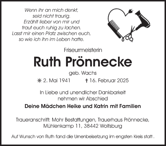 Traueranzeige von Ruth Prönnecke 