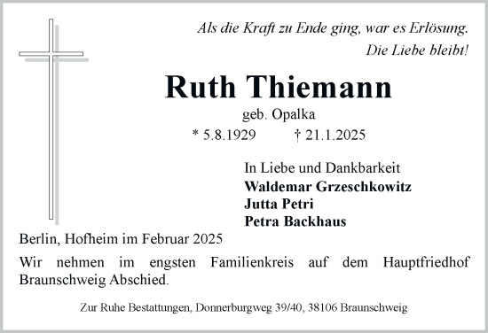 Traueranzeige von Ruth Thiemann 