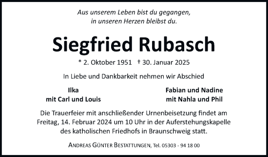 Traueranzeige von Siegfried Rubasch 