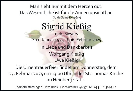 Traueranzeige von Sigrid Kießig 