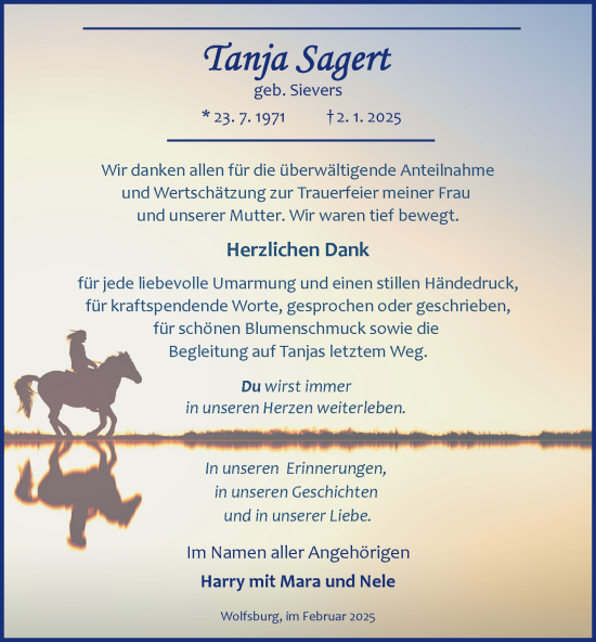 Traueranzeige von Tanja Sagert 