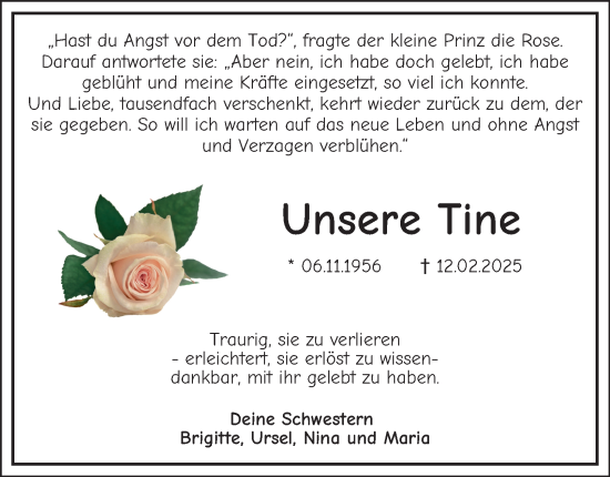 Traueranzeige von Tine Frisch 