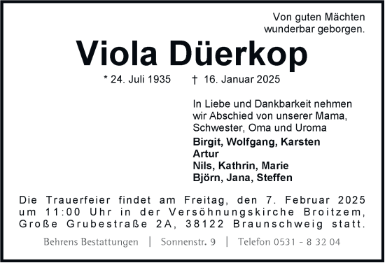 Traueranzeige von Viola Düerkop 