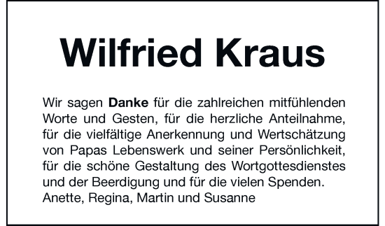 Traueranzeige von Wilfried Kraus von Helmstedter Nachrichten