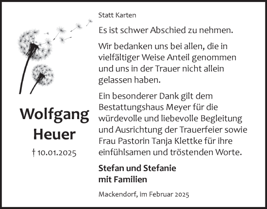 Traueranzeige von Wolfgang Heuer von Helmstedter Nachrichten