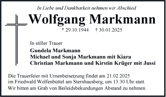 Traueranzeige von Wolfgang Markmann 