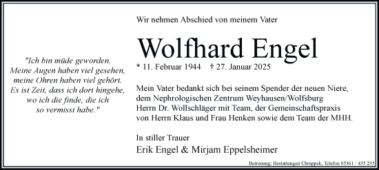 Traueranzeige von Wolfhard Engel von Helmstedter Nachrichten