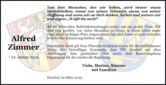 Traueranzeige von Alfred Zimmer 