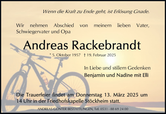 Traueranzeige von Andreas Rackebrandt 