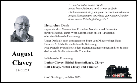 Traueranzeige von August Clavey 