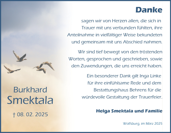 Traueranzeige von Burkhard Smektala 