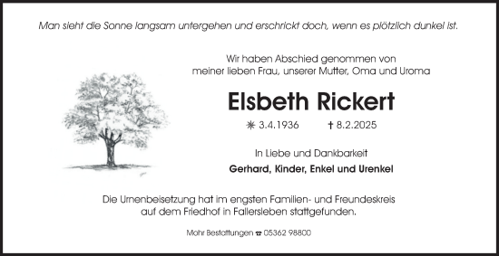 Traueranzeige von Elsbeth Rickert 
