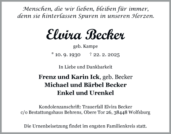 Traueranzeige von Elvira Becker 