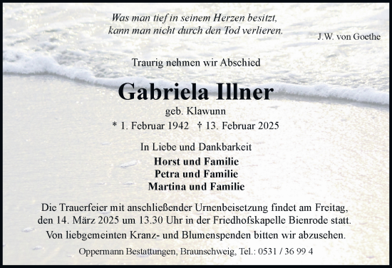 Traueranzeige von Gabriela Illner 