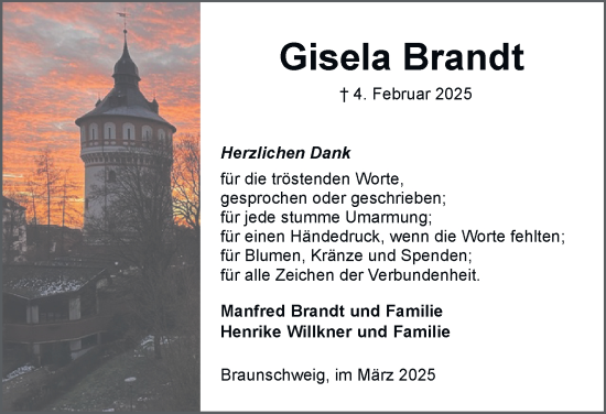 Traueranzeige von Gisela Brandt 