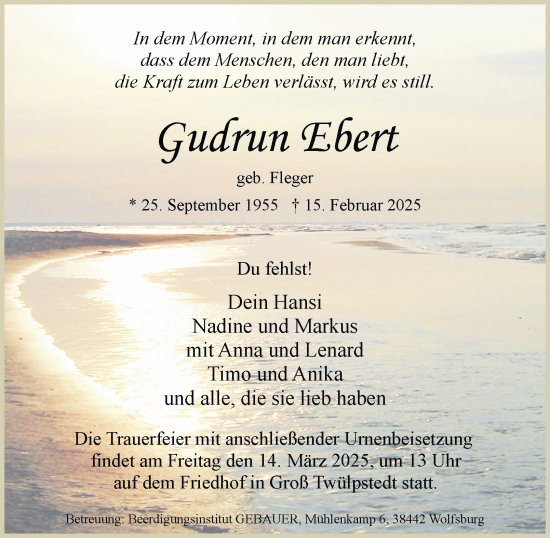Traueranzeige von Gudrun Ebert 