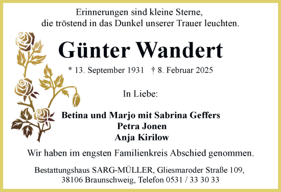 Traueranzeige von Günter Wandert 