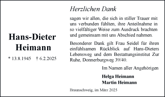 Traueranzeige von Hans-Dieter Heimann 