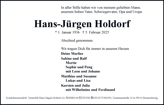 Traueranzeige von Hans-Jürgen Holdorf 