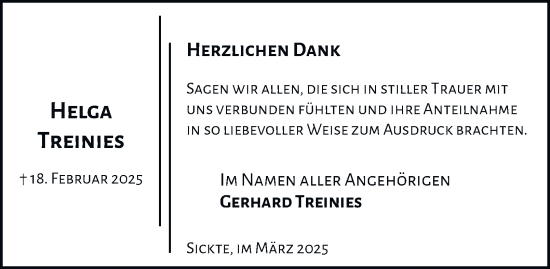 Traueranzeige von Helga Treinies 