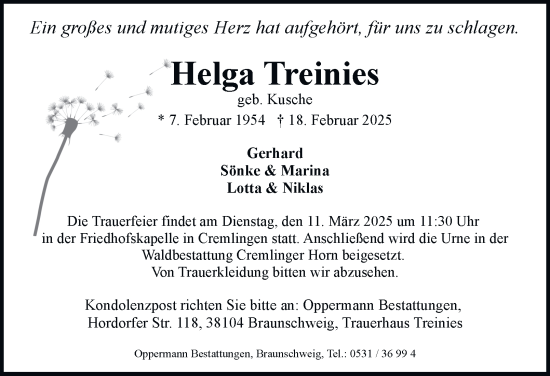 Traueranzeige von Helga Treinies 