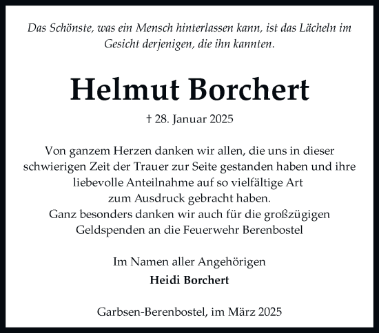 Traueranzeige von Helmut Borchert von Salzgitter-Zeitung